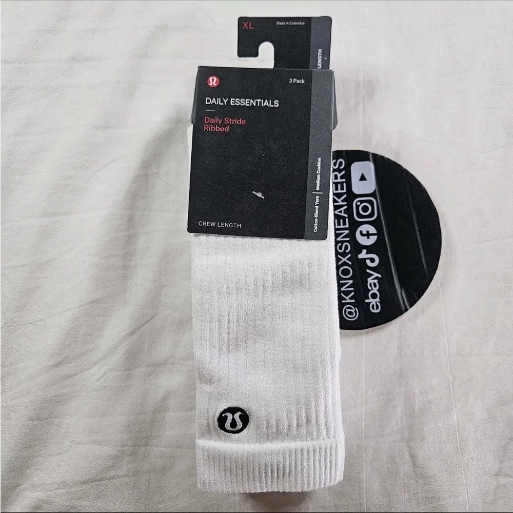 Lululemon Daily Stride Ribbed Crew Sock 3-Pack White LM9AW6S Men's XLarge